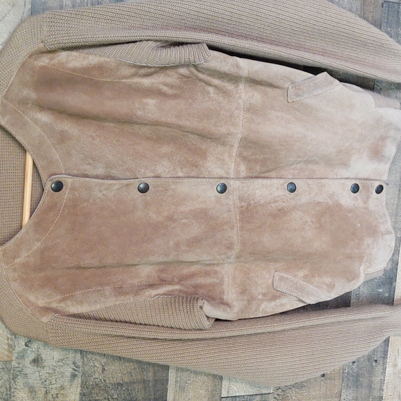 Vintage Setiage Made in Italy suede and Knit sweater Cardigan Jacket sz Med wom - Picture 6 of 17
